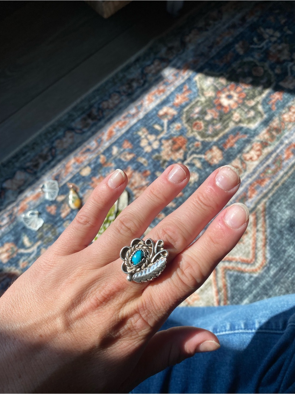 Turquoise Leaf Sterling-Style Statement Ring - Blue